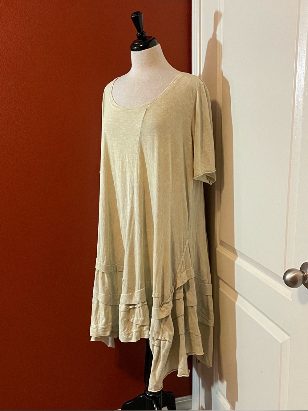 Krista Larson Women’s Scoop Neck Cotton Lagenlook Asymmetrical Shirt Dress